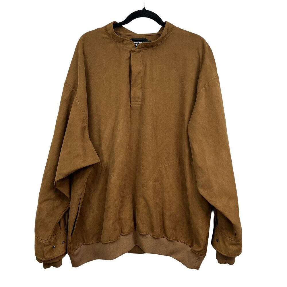 VTG Zero Restriction Mens Golf Outerwear Jacket Faux Suede Pullover Brown XXL*